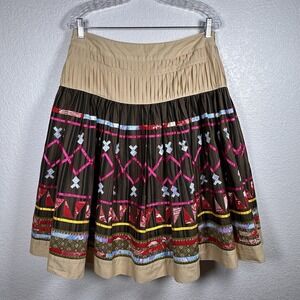 Neiman Marcus Exclusive Embroidered Skirt Boho Folk Moroccan A-line Midi Sz 8‎